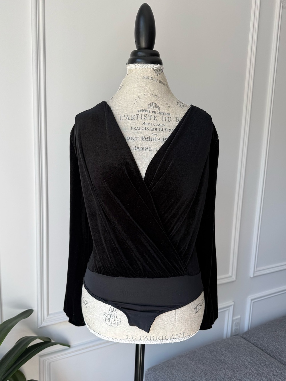 Long Sleeve Velvet Wrap Bodysuit